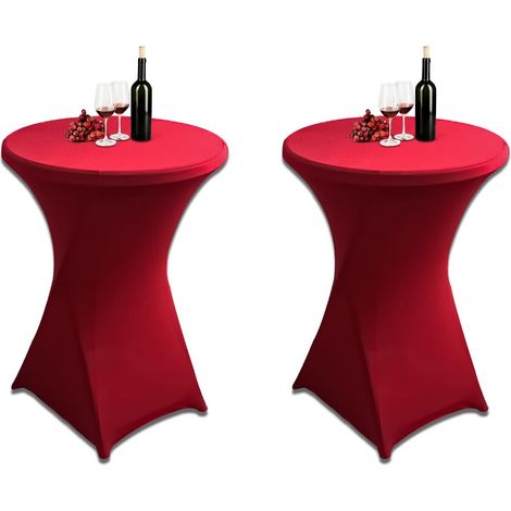 Lot de 2 housses extensibles pour table mange-debout - Diamètre : 80 à 85 cm - Lavable en machine jusqu'à 40 °C - Pour table ronde, mariage, fête d'anniversaire (rouge, XL-2) (1/5)