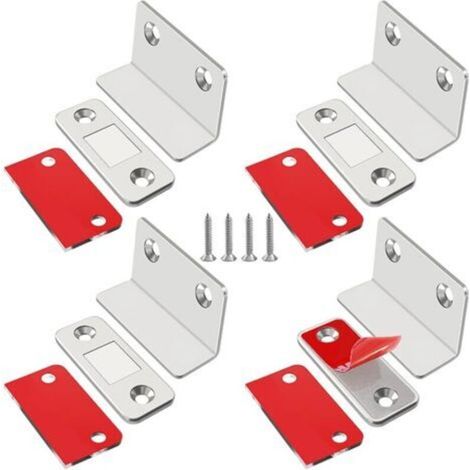 Aimant Porte Placard Lot de 4 Loquet Magnetique Ultra Mince avec Adhésif Fort Cuisine Fermeture pour Porte Coulissante, Loqueteaux Autocollants pour Tiroir, Cabinet, Meuble, Armoire (1/5)