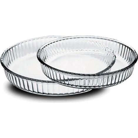 Plat à tarte - JUANIO - Rond - Lot de 2 - Verre résistant four & réfrigérateur - Diamètres 32/26 cm (1/3)