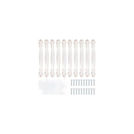 Set di 10 maniglie per mobili in stile vintage/antico, intagliate, curve, in lega di alluminio (interasse fori 128 mm), bianco ambra - Crezuo