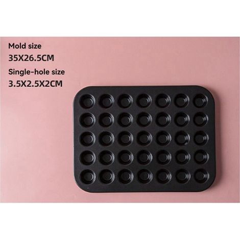 1 piece Size: 35 cups Color: Black Material: Carbon steel 35-cup round cake pan, non-stick. (1/5)