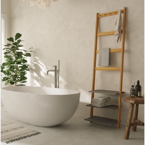 Porte-serviettes échelle 52x28,5x183 cm en bambou naturel, moderne salle de bain FLORAGRACE (1/5)