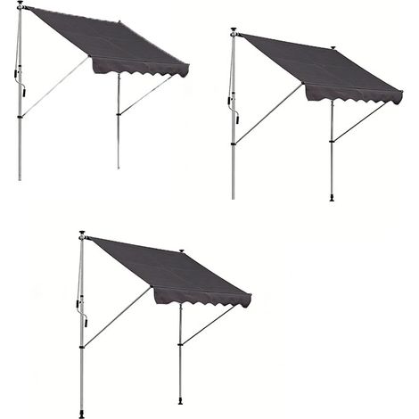 3er-Set  gelenkarmmarkise Klemmmarkise höhenverstellbar 200x150cm Grau Aluminium für Balkon & Terrasse