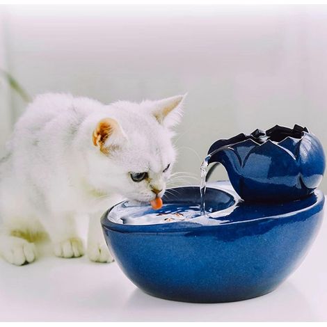 Keramik-Katzenbrunnen – Keramik-Trinkbrunnen – Zimmerbrunnen – 16,7 x 20,6 x 13,8 cm – Blau (1/3)