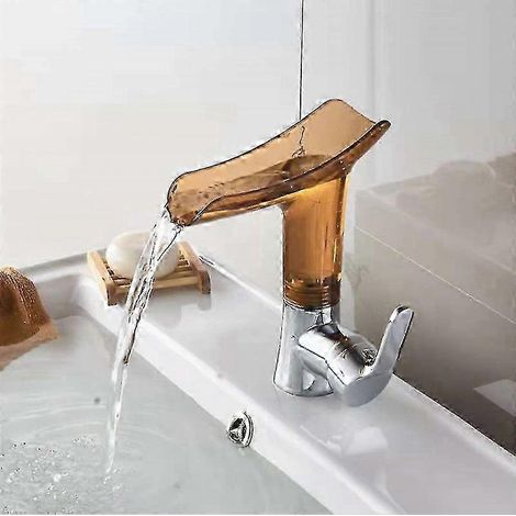 Lavabo en cuivre avec robinet cascade eau chaude/eau froide pour salle de bain, meuble vasque, robinet d'évier (1/5)