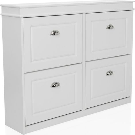 Schuhschrank / Schuhregal ESTHA 4 104x24x82 cm 4 Schuhklappen weiß hjh LIVING (1/5)