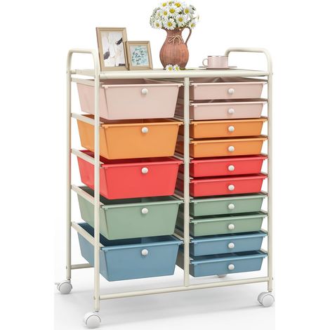 COSTWAY Carrello con 15 Cassetti Impilabili, Carrello di Stoccaggio con Ruote, Carello Portaoggetti per Casa e Ufficio, 62,5 x 37 x 87 cm (Colorato) (1/5)