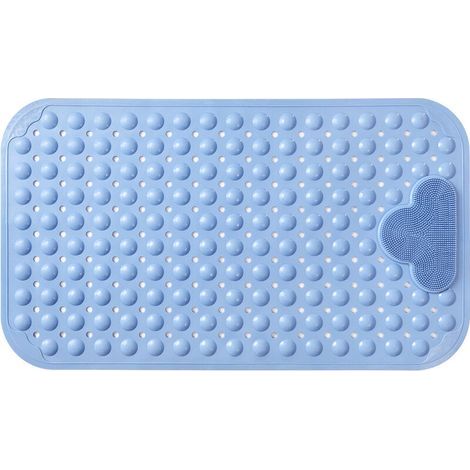 BRAVIX Tapis de Douche Antidérapant 70 x 40 cm Tapis de Bain de Massage,Tapis de Baignoire avec Trous de Drainage et Ventouses - Bleu (1/5)
