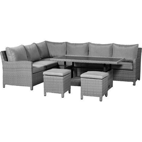 Paris 7 Pc Deluxe Modular Corner Dining Set - Synthetic Rattan - H68 x W80 x L150 cm - Grey (1/4)