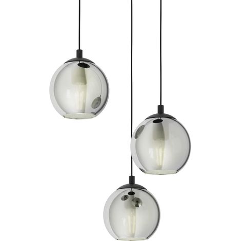 Eglo lampada a sospensione Ariscani, luce a sospensione a grappolo con 3 luci per sala da pranzo, metallo in nero e vetro fumo in nero-trasparente, attacco E27, Ø 42,5 cm (1/5)