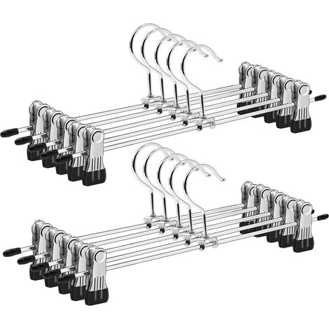 Lot de 10 Cintres pour Pantalon, Chromé, Antiglisse, Clips Réglables, Crochet 360°, Gain de Place