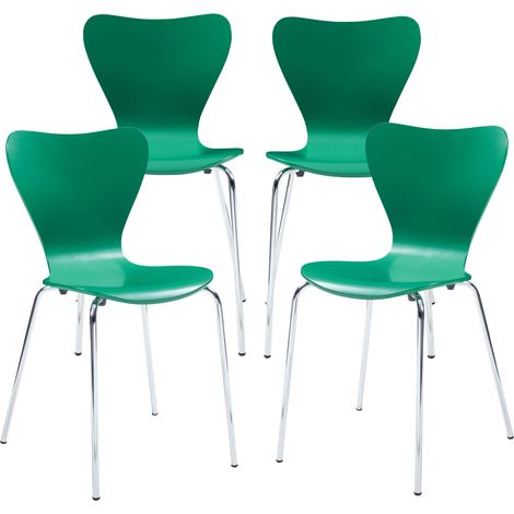 Set di 4 Sedie da Sala Essunga Impilabili - Verde / Cromato [en.casa]