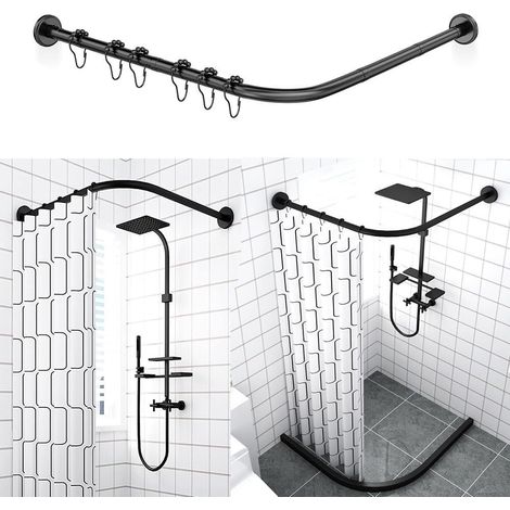 Extensible en Acier Inoxydable en Forme De L Salle De Bain Baignoire Coin Rideau De Douche Tringle Pas De Perçage pour Salle De Bain Magasin De Vêtements(75-95cmx90-130cm) (1/5)