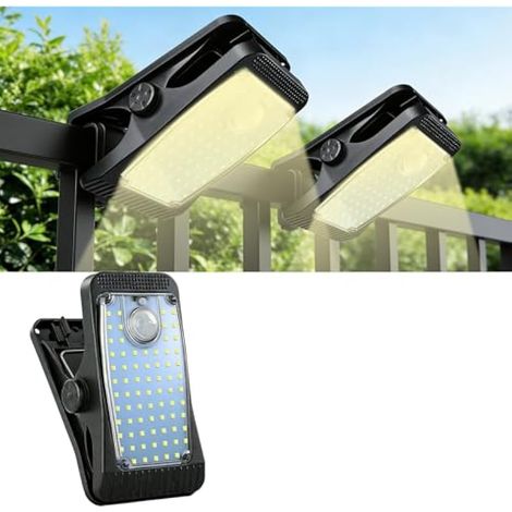 Lampe Solaire Extérieur avec Détecteur de Mouvement, 1500mAh 3 Modes IP65 - Solaire LED Murale/à Pince pour Jardin, Terrasse, Allée (1/4)