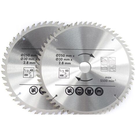 Lame de Scie Circulaire 250 mm x 30 mm, Lame de Scie Dents en Métal dur 48 Dents 60 Dents, Pour la Bois Plastiques et Métaux non Ferreux Accessoire Professionnel (1/5)