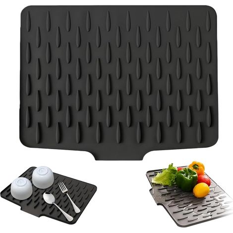 Tapis D'égouttage Vaisselle, 40x32 Cm Tapis De Séchage Pliable à Rainures, Protection Plan De Travail Imperméable Pour Plans Travail Et éviers Cuisine, Noir (1/5)