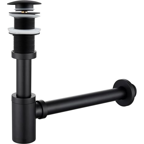 Siphon Noir Rétro avec Bonde sans Trop-plein, Siphon Lavabo avec Bonde Clic Clac, Siphon Salle de Bain Universel Anti-Odeur (1/5)