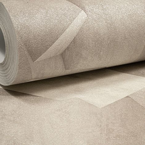 Textured 3D Effect Geometric Hexagon Quadra Natural Grey Wallpaper L50507 (1/4)