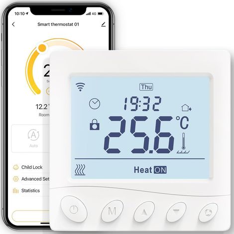 Thermostat connexion wifi chauffe - chaudière à gaz, calendrier et télécommande, sans Hub, compatible avec alexa, Google Home 3A， Blanc (1/5)