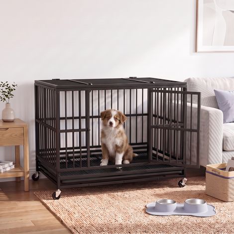 Cage pour Chien Pliable en Acier avec Roulettes et 2 Portes, 93,5 x 59 x 71 cm, Noir (1/5)