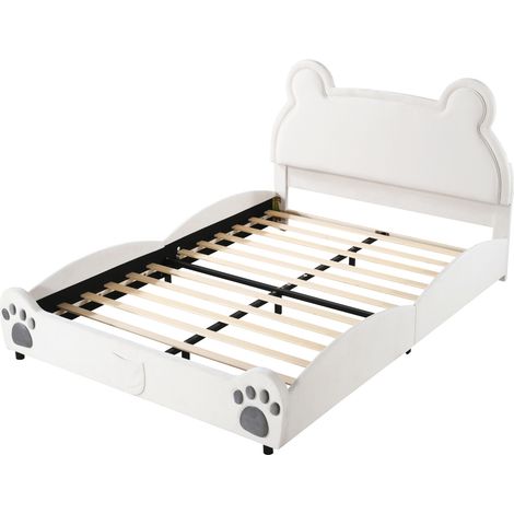 Letto bambino a forma di orso imbottito 140 x 200 cm, bianco, velluto morbido (1/5)
