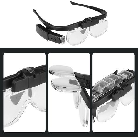 Loupe frontale grossissante 4,5x avec éclairage LED, loupe de précision pour bijoux et autres travaux manuels, avec plusieurs lentilles et 2 LED. Outil idéal pour le bricolage, la réparation d'horloge (1/5)