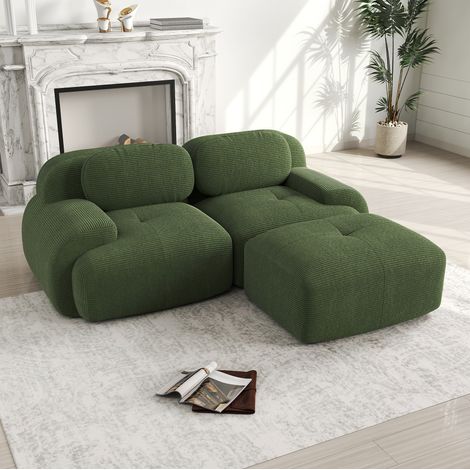 Divano angolare modulare 208x178x70 cm, senza montaggio, schienale ergonomico, tessuto in corduroy verde (1/5)