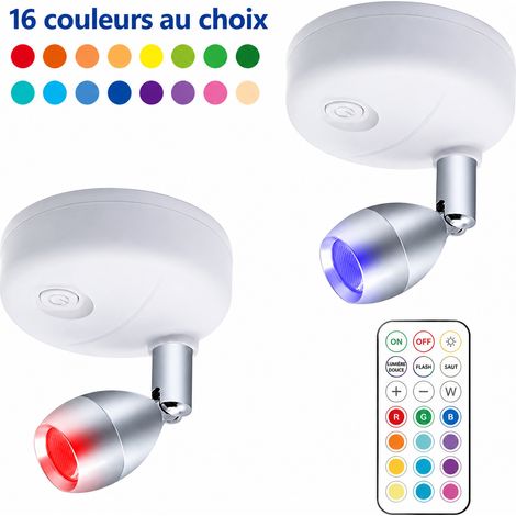 Lot de 2 spots LED sous meuble blancs RGB avec 1 télécommande 0,5W t029 blanc réf 5096 7,1 × 6 × 2,5 cm 100 g – Livraison gratuite