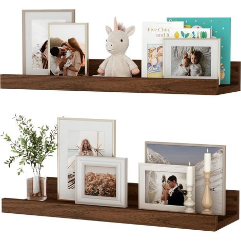Ensemble d'étagères flottantes de 2, étagères murales en noyer de 40 cm, étagère murale en bois, rebord pour photos, bibliothèque pour enfants pour salon, cuisine, chambre, salle de bain, organisation (1/5)