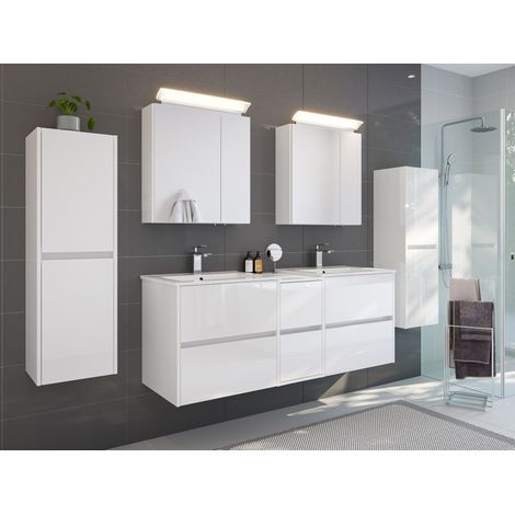 Badmöbelset Taifun 150cm 5tlg mit 2x Spiegelschrank und 2x Seitenschrank weiß Hgl