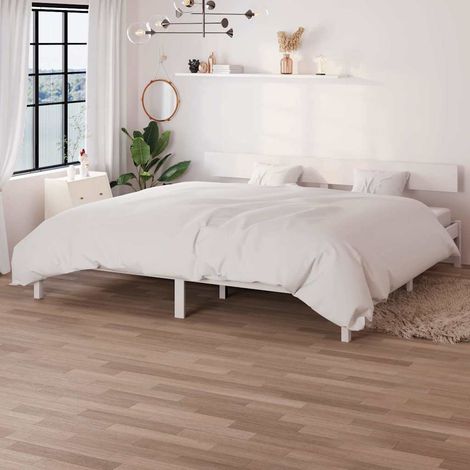 Estructura de cama doble sin colchón madera maciza blanco (1/5)