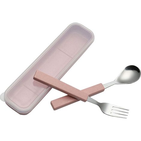 Kinder Besteck Set 2-teilig mit Reisekoffer, 18/10 Edelstahl, Rosa (1/5)