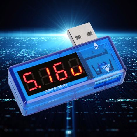 Lot de 2 testeurs de courant et de tension USB portables (voltmètre, ampèremètre) pour chargeurs de téléphone portable (bleu). (1/5)