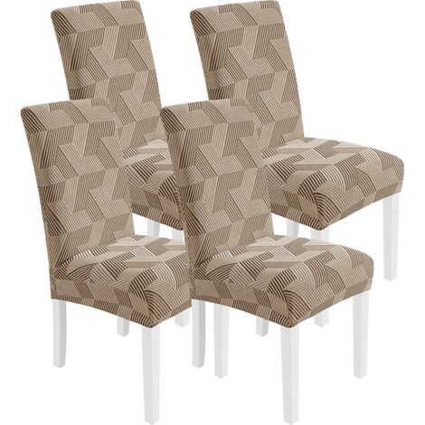Housses de chaise extensibles 4 pièces, motif géométrique, lavables, pour salle à manger (1/5)