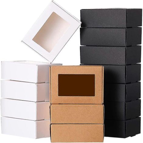 30 Mini-Kraftpapierboxen mit Sichtfenster, Geschenkverpackungen für Seife, Süßigkeiten und Backwaren (schwarz)
