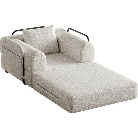 Sofá Cama Convertible Modular de 1 Plaza en Chenilla, con Almacenaje en el Reposabrazos, Estructura de Acero, Caqui (1/5)