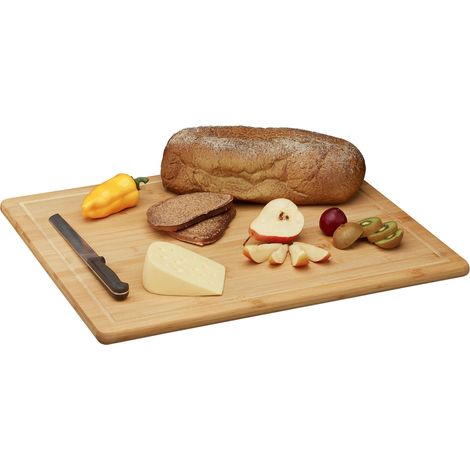 Set 2 Tablas Cortar Alimentos Borde Ranurado, Cubre Encimera, Protector Vitrocerámica, Bambú, 2 x 56,5 x 50 cm, Natural