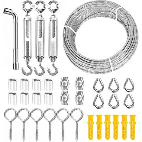 Stainless Steel Cable Hanging Kit with Line Tensioners and Hooks 3 mm PVC Coated Cable for Climbing Plants Lights Fence and Dryer (1/5)