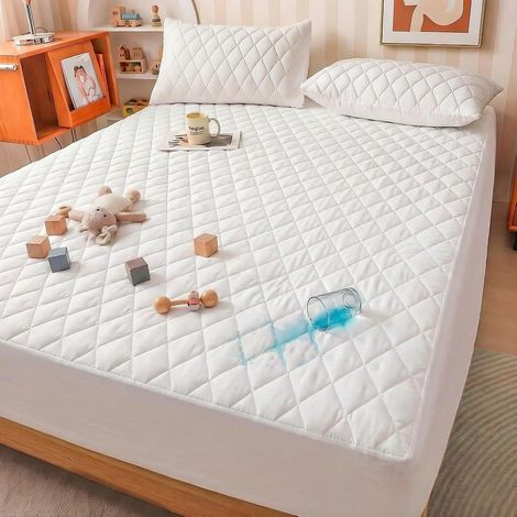 Housse de Matelas imperméable Waterproof Mattress Protector 200x200 Anti-punaises de Lit Ultra-Douce et Respirante Lavable en Machine Convient aux Chambres Familiales et aux Hôtels (1/5)