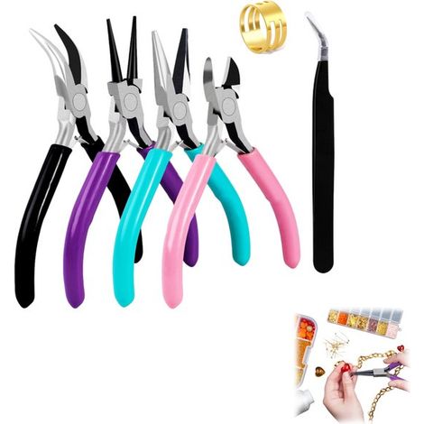 Ensemble de 4 pinces à bijoux - Pince pointue 11,4 cm et pince à boucler - Ensemble de pinces - Convient pour fabriquer soi-même des bracelets avec perles - Fournitures pour la fabrication de bijoux - (1/5)