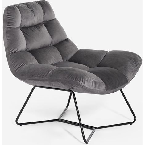Sessel Wohnzimmer modern aus Samt Design Karu - Grau