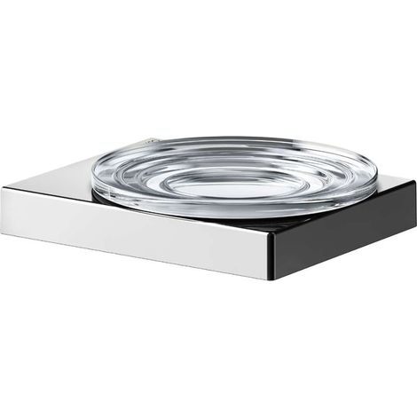 KEUCO Seifenschale aus Metall chrom glänzend, Kristall-Glas klar, für Badezimmer Dusche Küche, Wandmontage, Seifenablage, Seifenhalter, Edition 90 Square (1/5)