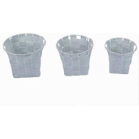 TRADE SHOP - Set 3 Cestini Tondi Porta Oggetti Tessuto Grigio Chiaro Bagno Casa Cucina 79042 - (1/2)