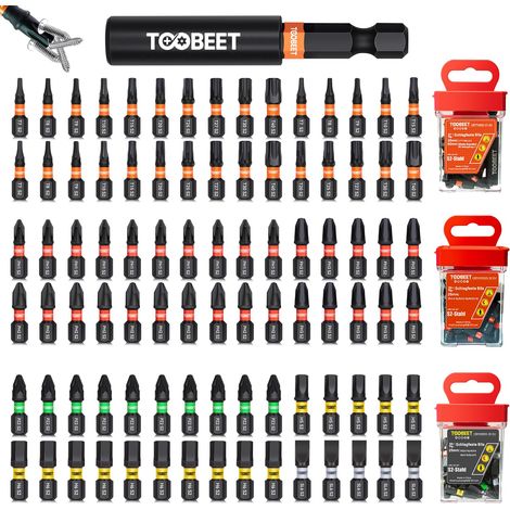 Jeu de 91 Embouts de Vissage Torx 25 mm (Torx, PH, PZ, Hex, Fente), Acier S2 Magnétique, Embouts pour Visseuse à Choc avec Porte-embout et Boîte de Rangement (1/5)