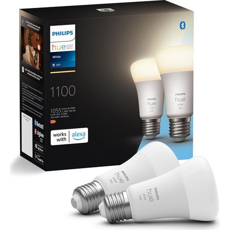 E27 ampoule pack individuel 2x1055lm, dimmable, lumière blanche chaude, contrôlable via l'application, compatible avec Echo, Echo Dot