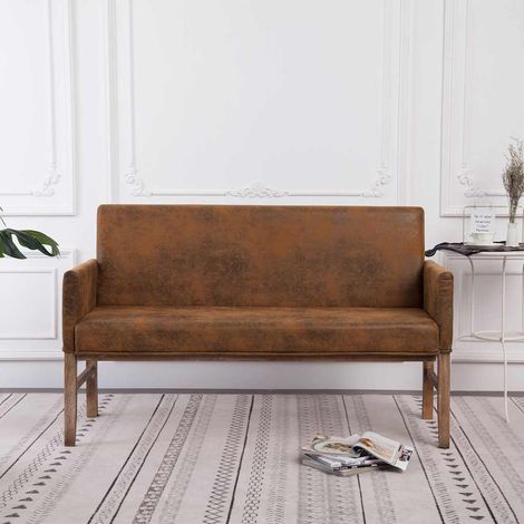 Banc avec accoudoir 140 cm Banc de salon - Banc de table Marron Similicuir daim BV346953 - BonneVie (1/5)