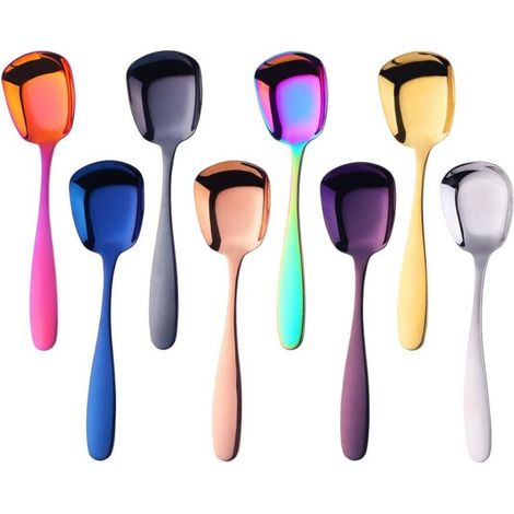 Set of 8 Colorful Stainless Steel Dessert and Soup/Coffee Spoons (1/5)