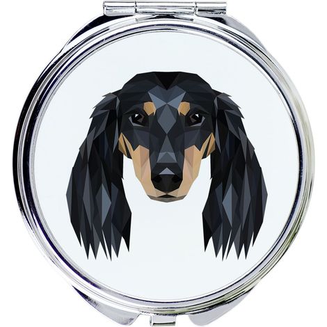Bassotto a pelo lungo - specchio con foto e scritta geometrica di Art-Dog (1/3)