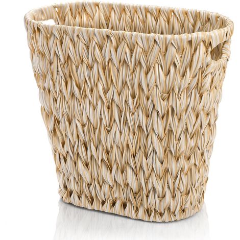 Poubelle en osier, panier à déchets en plastique tissé avec poignées intégrées, poubelle de salle de bain, poubelle décorative bohème pour chambre, bureau, cuisine, buanderie, buanderie (1/5)