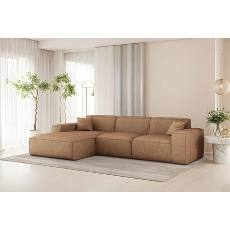 Ecksofa Designersofa CELES PREMIUM in Stoff Artico Rostbraun Ottomane Links (1/3)
